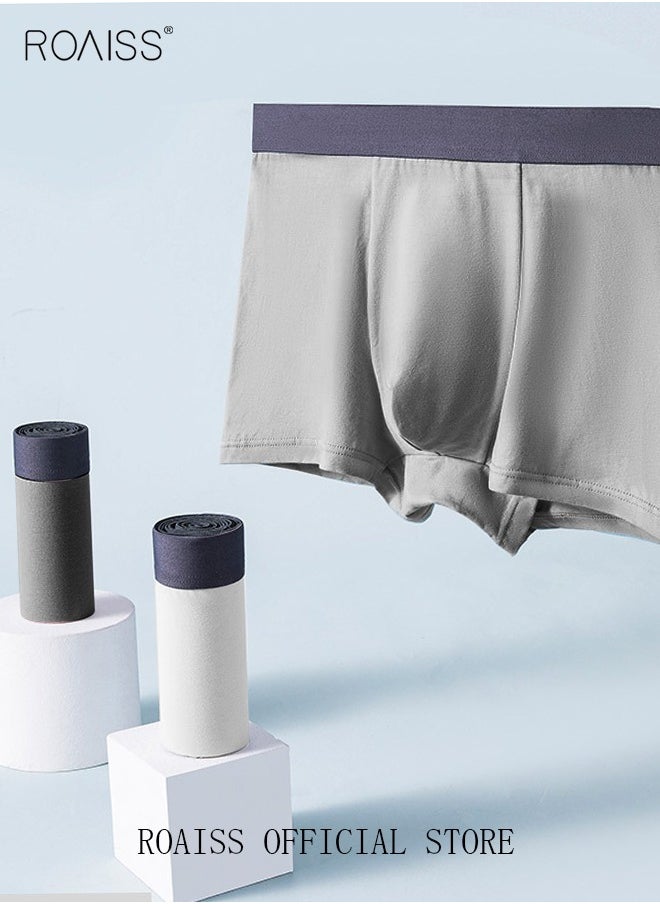roaiss - Set of 3 Men's Boys Cotton Boxer Briefs Breathable Soft Underwear Summer Stretch Large Size Plus Fat Men's Boxer Briefs - Image 1