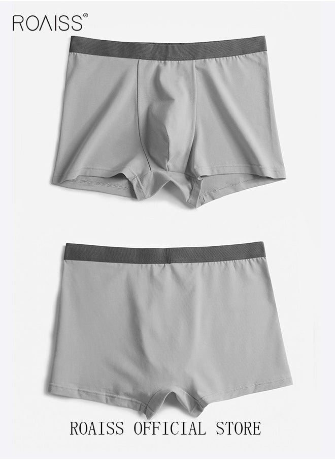 roaiss - Set of 3 Men's Boys Cotton Boxer Briefs Breathable Soft Underwear Summer Stretch Large Size Plus Fat Men's Boxer Briefs - Image 1