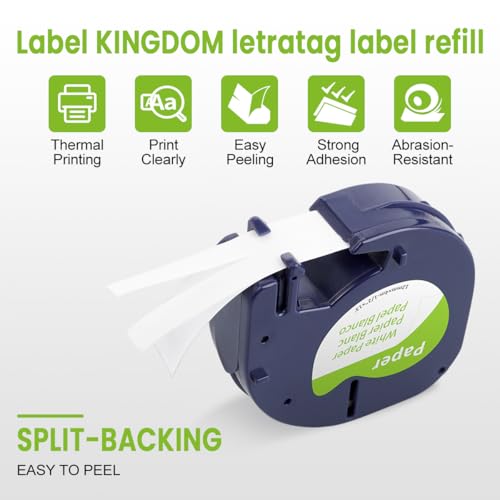 Label KINGDOM 5-Pack Compatible with DYMO LetraTag Mix Color Tape, White/Red/Yellow/Blue/Green Label Maker Refills for LT-100H Handheld Printer, 1/2” x 13’ - Image 3