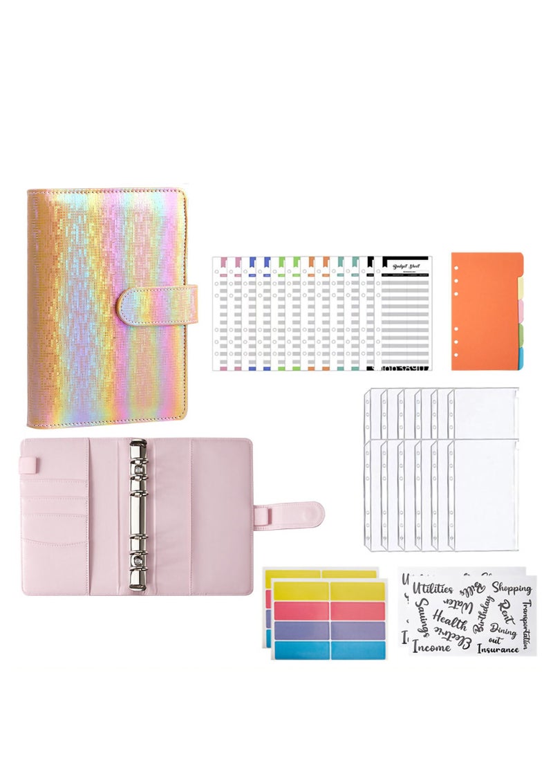 SYOSI A6 Cash Envelopes Budget Binder,6 Ring Leather Notebook Binder Cover Binder Money Organizer Zippe Pockets,12pcs Expense Budget Sheets, 2pcs Letter Sticker Labels, Saving Cash Envelopes System (Yellow)  - Image 1