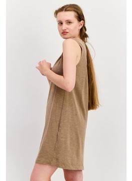 Splendid Women Pleated Sleeveless Mini Dress, Taupe  - Image 3
