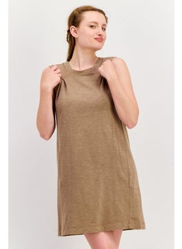 Splendid Women Pleated Sleeveless Mini Dress, Taupe  - Image 1