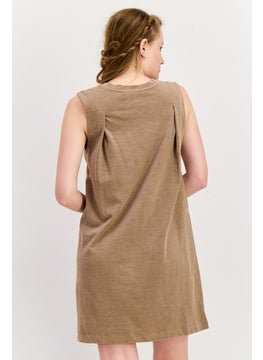Splendid Women Pleated Sleeveless Mini Dress, Taupe  - Image 4