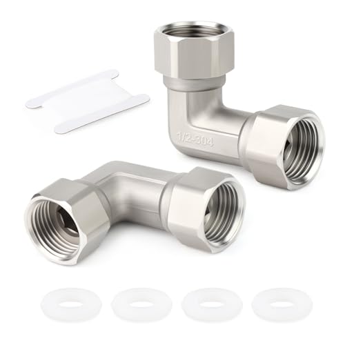 TAISHER 2PCS 304 Stainless Steel 90 Degree Elbow 2 Ends Flexible Movable Connector, 1/2" Female for Sprayer, Angled Valve, Shower Arm - Image 1
