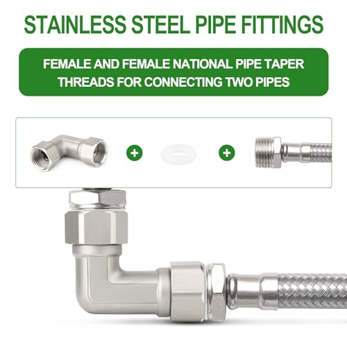 TAISHER 2PCS 304 Stainless Steel 90 Degree Elbow 2 Ends Flexible Movable Connector, 1/2" Female for Sprayer, Angled Valve, Shower Arm - Image 5