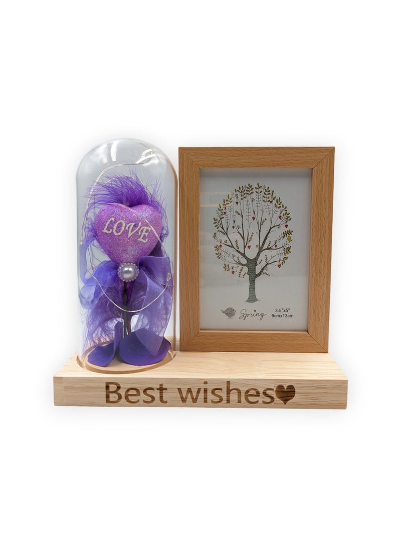 UNT 9cmx13cm Photo Frame With Heart and LED lights in Glass Dome  - Image 1