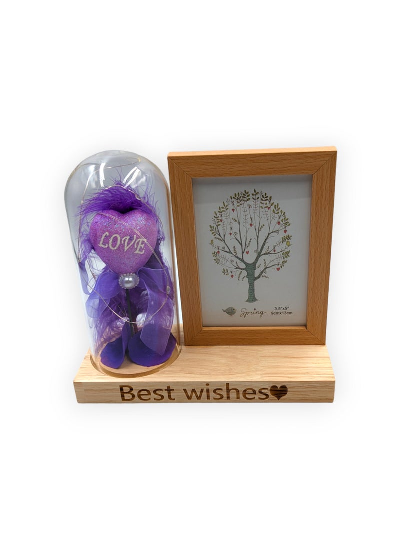 UNT 9cmx13cm Photo Frame With Heart and LED lights in Glass Dome  - Image 2
