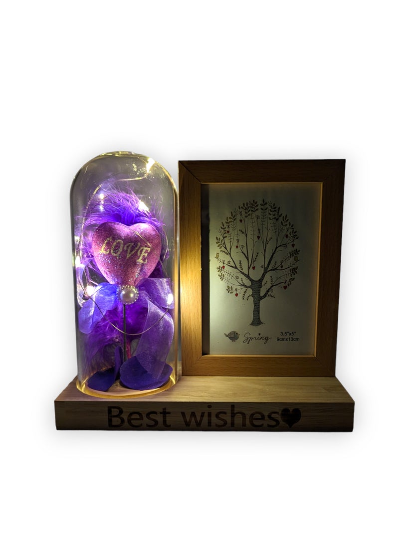 UNT 9cmx13cm Photo Frame With Heart and LED lights in Glass Dome  - Image 3