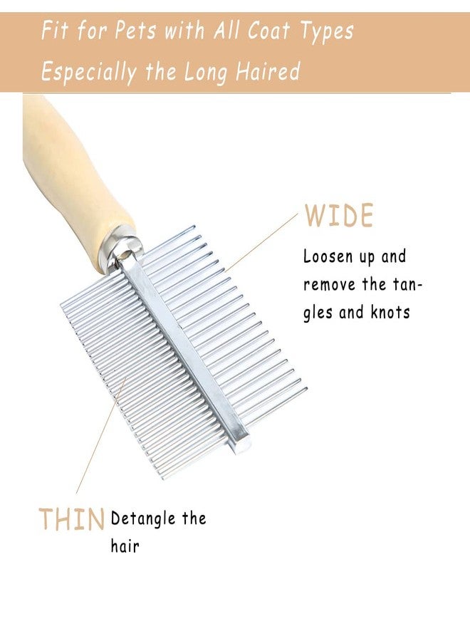 koofull Dog Cat Pet Comb Double-Sided Grooming Brush Metal Comb for Loosening up Removing Mats Debris Tangles and Knots Wooden Handle Stainless Steel Tooth Perfect for Honghair Pets - Image 2