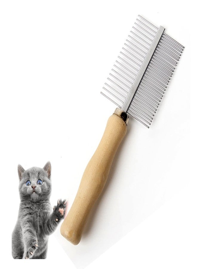 koofull Dog Cat Pet Comb Double-Sided Grooming Brush Metal Comb for Loosening up Removing Mats Debris Tangles and Knots Wooden Handle Stainless Steel Tooth Perfect for Honghair Pets - Image 1