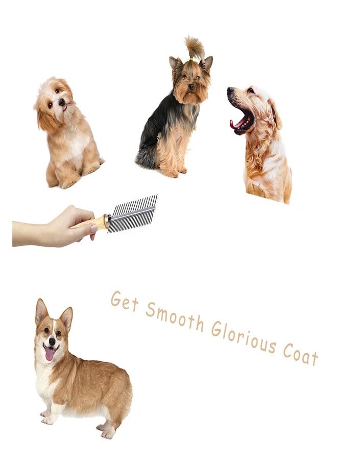 koofull Dog Cat Pet Comb Double-Sided Grooming Brush Metal Comb for Loosening up Removing Mats Debris Tangles and Knots Wooden Handle Stainless Steel Tooth Perfect for Honghair Pets - Image 5