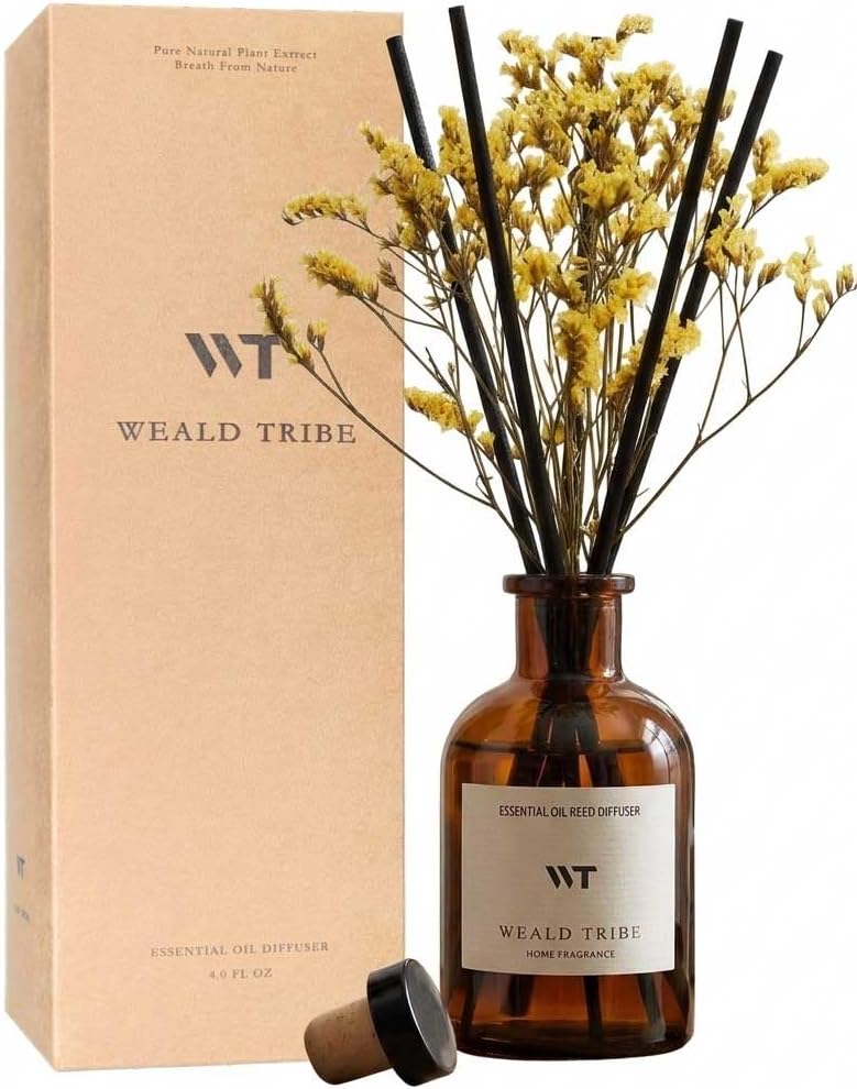 WEALD TRIBE Reed Diffuser Set for Bathroom Air Fresheners, Oil Diffuser Sticks with Flower | Lemongrass Scent 4.0 fl oz Home Fragrance with Sticks Defusers | House Bedroom Office Shelf Decor - Image 1