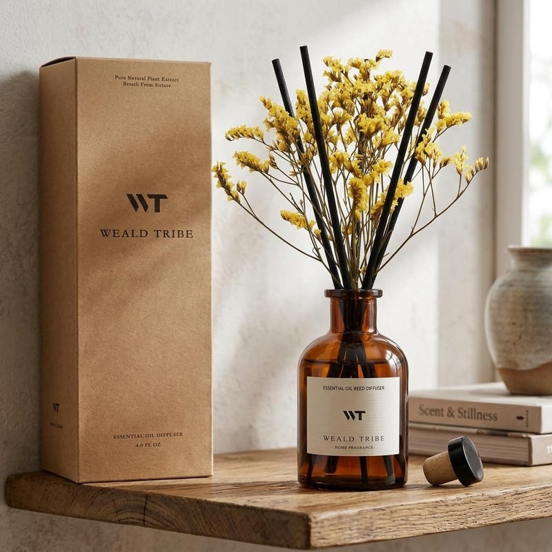 WEALD TRIBE Reed Diffuser Set for Bathroom Air Fresheners, Oil Diffuser Sticks with Flower | Lemongrass Scent 4.0 fl oz Home Fragrance with Sticks Defusers | House Bedroom Office Shelf Decor - Image 5