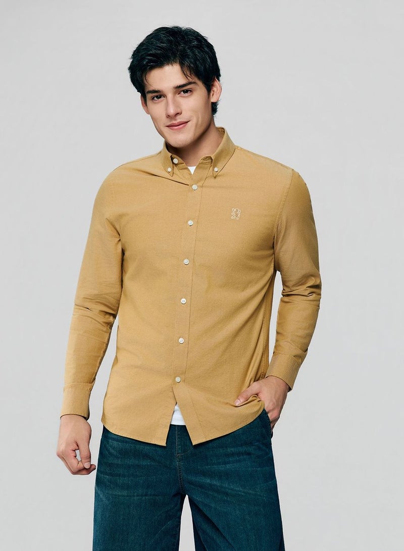 GIORDANO Men’s Cotton Slim Oxford Shirt with Embroidery - Image 1