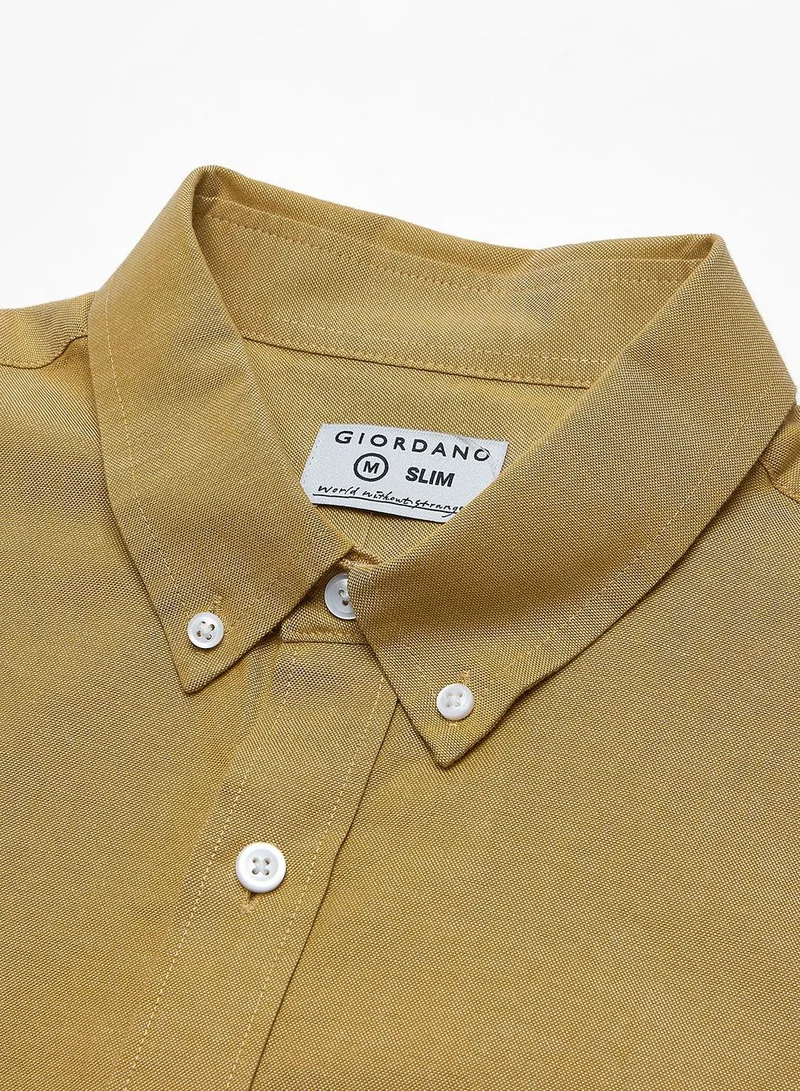 GIORDANO  Men’s Cotton Slim Oxford Shirt with Embroidery for Men | Best Price UAE