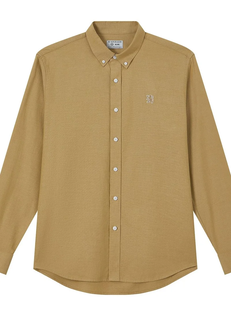 GIORDANO  Men’s Cotton Slim Oxford Shirt with Embroidery for Men | Best Price UAE
