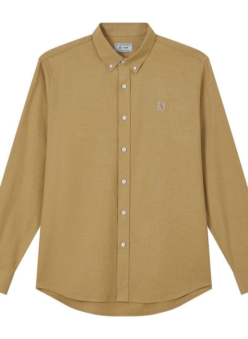GIORDANO Men’s Cotton Slim Oxford Shirt with Embroidery - Image 3