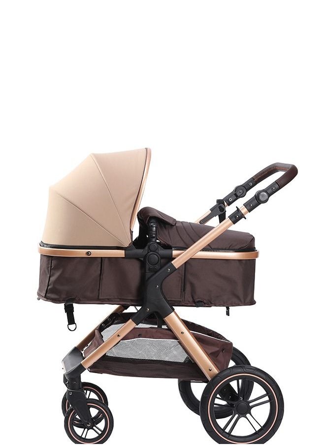 belecoo High Landscape Fold Baby Stroller With Rubber Wheel And Good Shock Absorption  - Khaki  - Image 2