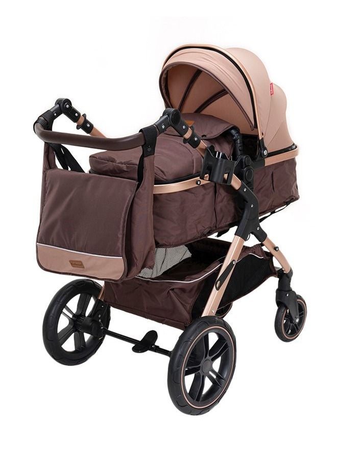 belecoo High Landscape Fold Baby Stroller With Rubber Wheel And Good Shock Absorption  - Khaki 