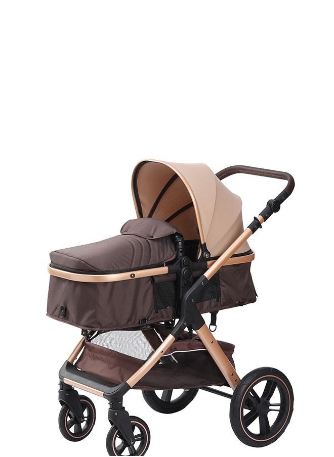 belecoo High Landscape Fold Baby Stroller With Rubber Wheel And Good Shock Absorption  - Khaki  - Image 3
