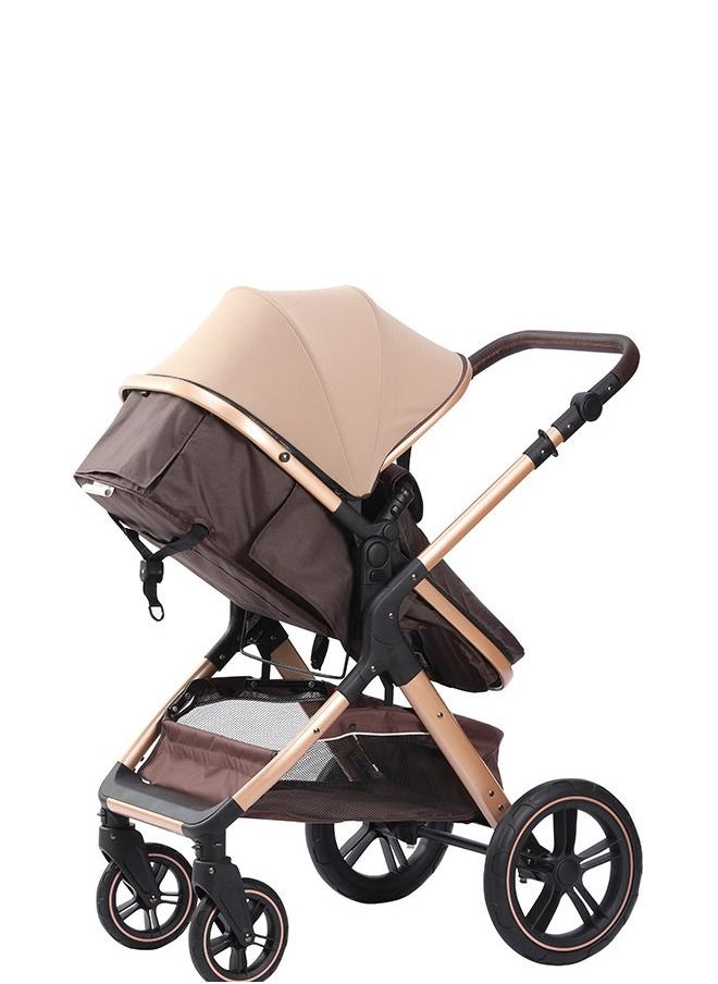 belecoo - High Landscape Fold Baby Stroller With Rubber Wheel And Good Shock Absorption  - Khaki - Image 1