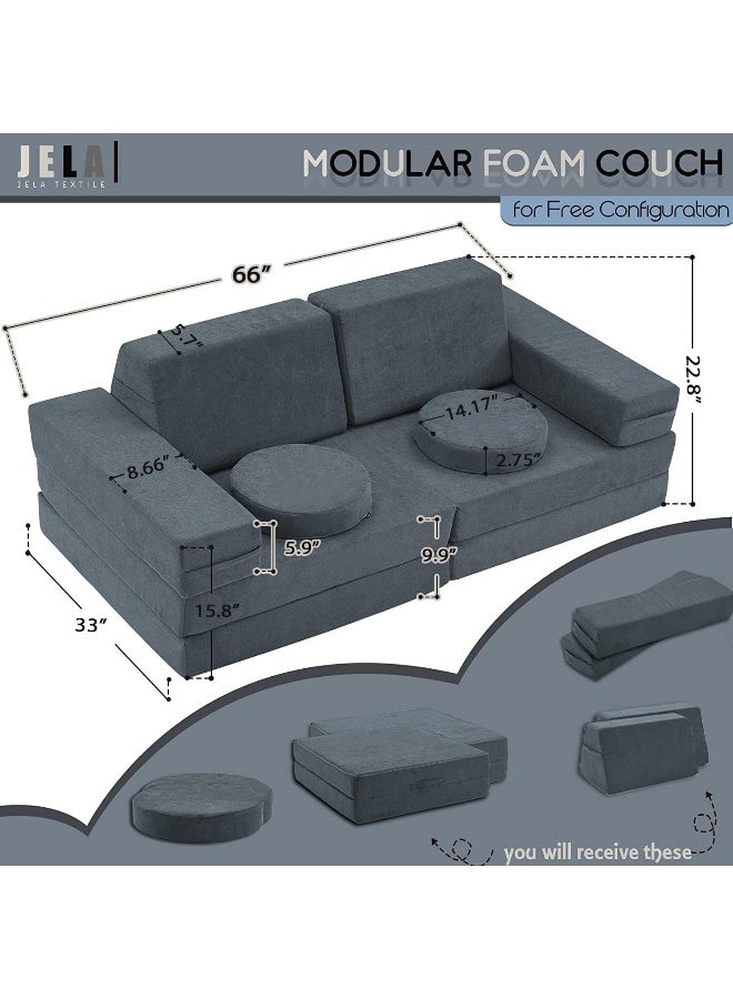 jela Kids Couch 10PCS Luxury, Floor Couch Floor Sofa Modular Furniture for Adults, Playhouse Play Set for Toddlers Babies, Modular Foam Play Couch Indoor Outdoor - Image 2