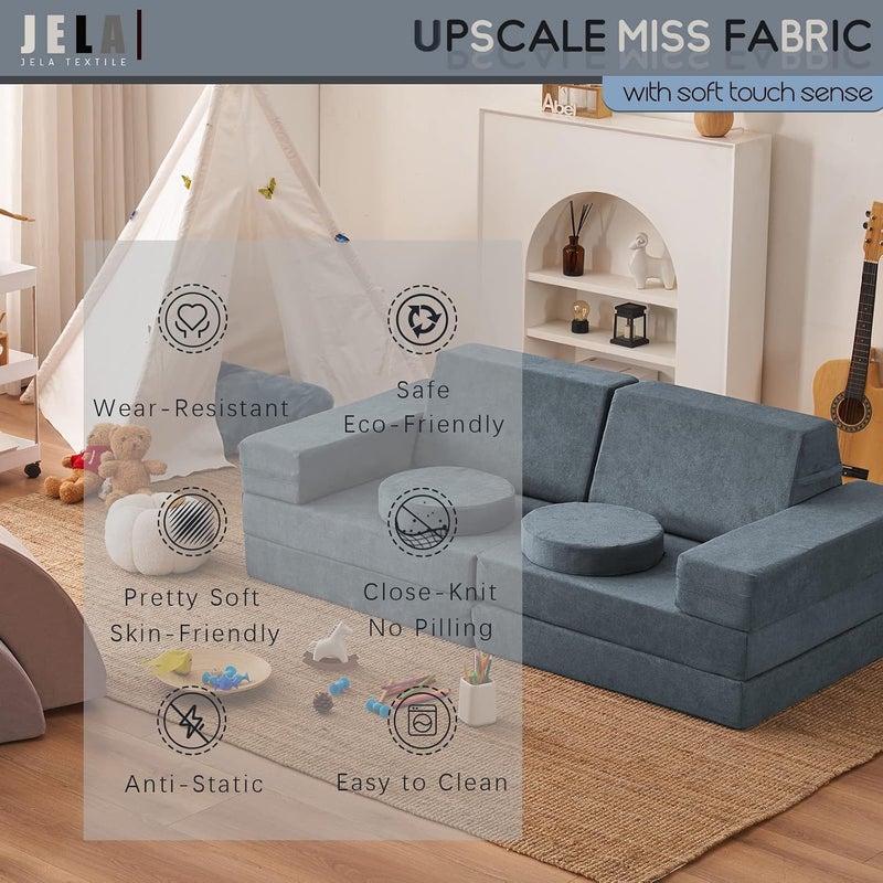 jela Kids Couch 10PCS Luxury, Floor Couch Floor Sofa Modular Furniture for Adults, Playhouse Play Set for Toddlers Babies, Modular Foam Play Couch Indoor Outdoor - Image 5