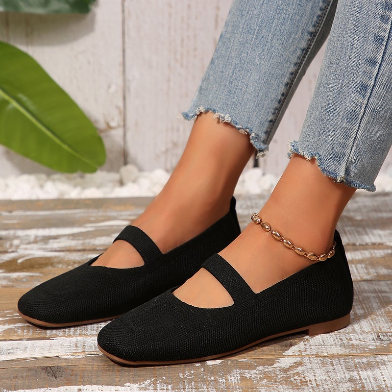 2026 New Large-Size Hollow-Out Fly-Knit Flat Shoes For Women, Breathable Slip-On Square-Toe Work Shoes For All Seasons - Image 4