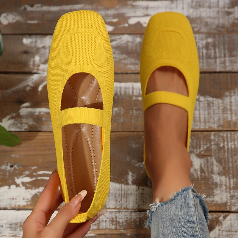 2026 New Large-Size Hollow-Out Fly-Knit Flat Shoes For Women, Breathable Slip-On Square-Toe Work Shoes For All Seasons - Image 3