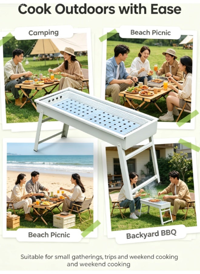 Foldable Leg Charcoal BBQ Grill, Portable Iron Barbecue Grilling Basket, Outdoor Camping Picnic Home Backyard Charcoal Barbecue Grill for Meat Seafood Vegetable - Image 4