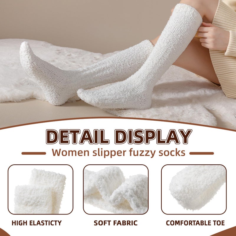 Velice Fuzzy Socks for Women 3 Pairs Knee High Fluffy Soft Warm Stocking Cozy Slipper Plush Winter Long Christmas Socks(Black/White/Grey) - Image 4