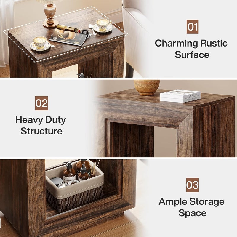 Tribesigns 60cm Coffee Table Rustic Wood Side Table, 2 Tiered Square End Table with Storage Shelf, Industrial Sofa Side Table for Living Room, Entrance (Rustic Brown,Set of One) - Image 4