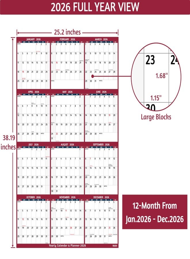 BowCuk 2026 Yearly Wall Calendar, Red - Image 4