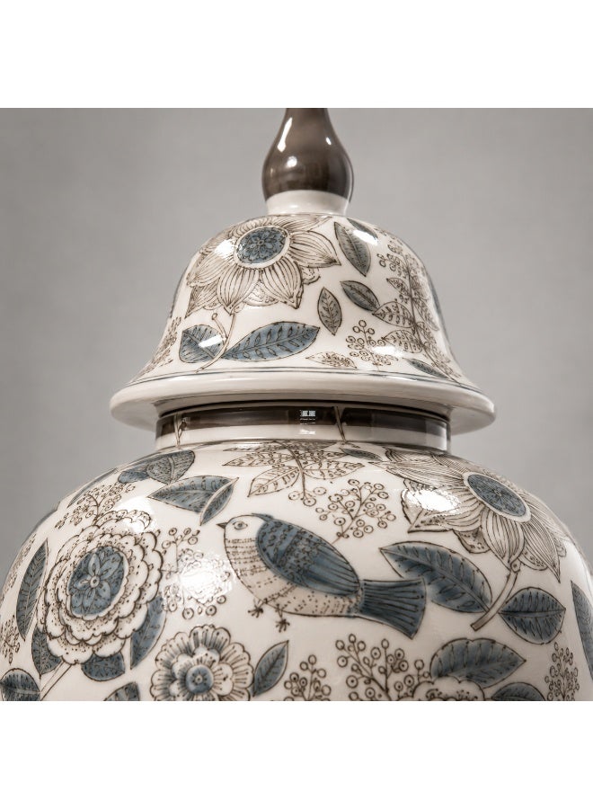 Porcelain Decorative Ginger Jar, Blue Grey Floral & Bird Design, 47 cm Height - Image 2