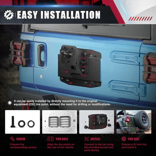 EYOUHZ Oversize Spare Tire Mount Carrier up to 40 inches Compatible with 2018-2026 Jeep Wrangler JL JLU with a Rear-View Camera Slot (Camera not Included) Heavy Duty Rear Wheel Bracket - Image 4