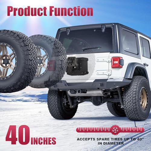 EYOUHZ Oversize Spare Tire Mount Carrier up to 40 inches Compatible with 2018-2026 Jeep Wrangler JL JLU with a Rear-View Camera Slot (Camera not Included) Heavy Duty Rear Wheel Bracket - Image 3