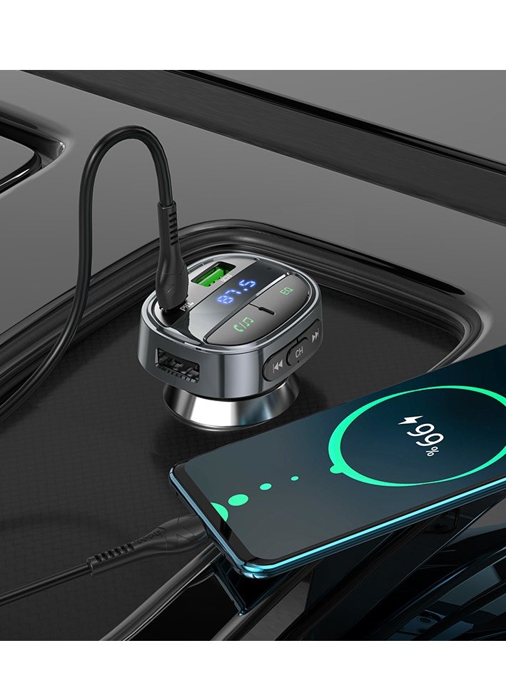 hoco. - E70 PD30W+QC3.0 Car Bluetooth FM Transmitter – Dual-Port Fast Charging for iPhone 15/14/13/12, Samsung Galaxy S23/S22/S21, iPad Pro, and More - Image 1