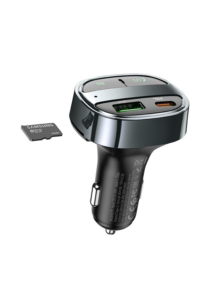 hoco. - E70 PD30W+QC3.0 Car Bluetooth FM Transmitter – Dual-Port Fast Charging for iPhone 15/14/13/12, Samsung Galaxy S23/S22/S21, iPad Pro, and More - Image 1