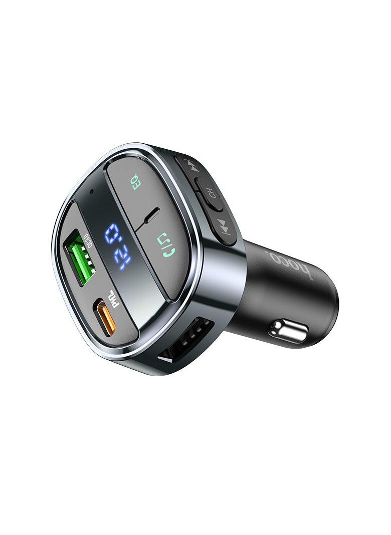 hoco. - E70 PD30W+QC3.0 Car Bluetooth FM Transmitter – Dual-Port Fast Charging for iPhone 15/14/13/12, Samsung Galaxy S23/S22/S21, iPad Pro, and More - Image 1