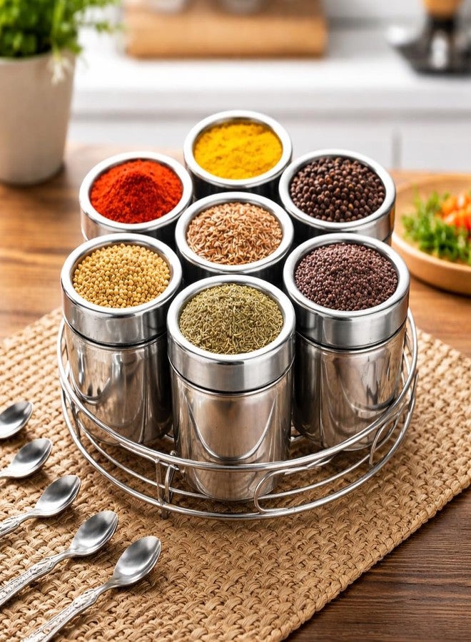 VISAXMI Stainless Steel Masala Box Set | 7 Containers & 7 Spoons | Airtight Spice Storage Organizer with See Through Lid | Premium Kitchen Masala Dabba (175 ml) - Image 1