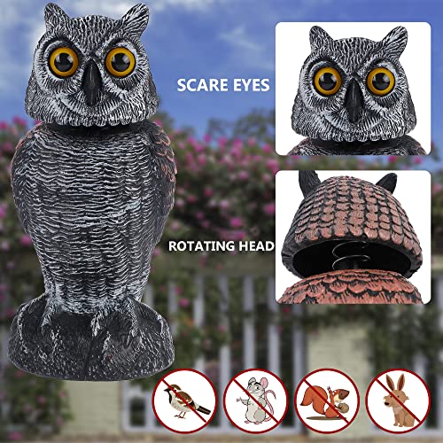 Hausse 2 Pack Bird Scarecrow Fake Owl Decoy Sculpture, Rotating Head Plastic Owl Bird Deterrents, 10.6 Inch Height Nature Enemy Horned Pest Repellent for Outdoor Garden Yard - Image 2