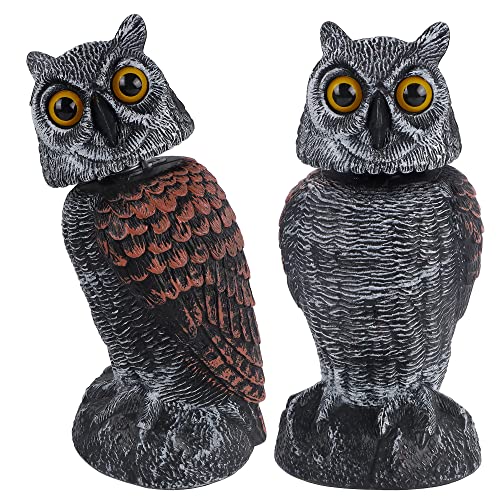 Hausse 2 Pack Bird Scarecrow Fake Owl Decoy Sculpture, Rotating Head Plastic Owl Bird Deterrents, 10.6 Inch Height Nature Enemy Horned Pest Repellent for Outdoor Garden Yard - Image 1