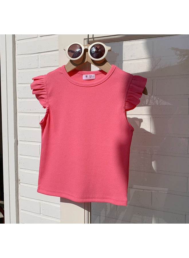 Summer Dress 2-7 Years Old Girls Summer Solid Color Crewneck Flying Sleeve Shirt Short Sleeve Lotus Leaf T-shirt Pit Buy Cotton Short Sleeve
