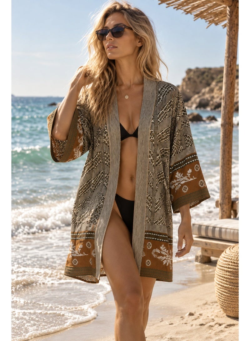 MAVENZI Women’s Printed Kimono Beach Cover-Up – Open Front Long Sleeve Resort Wear - Image 4