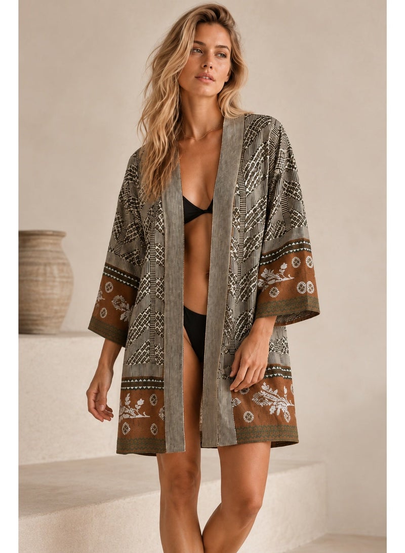 MAVENZI Women’s Printed Kimono Beach Cover-Up – Open Front Long Sleeve Resort Wear - Image 1