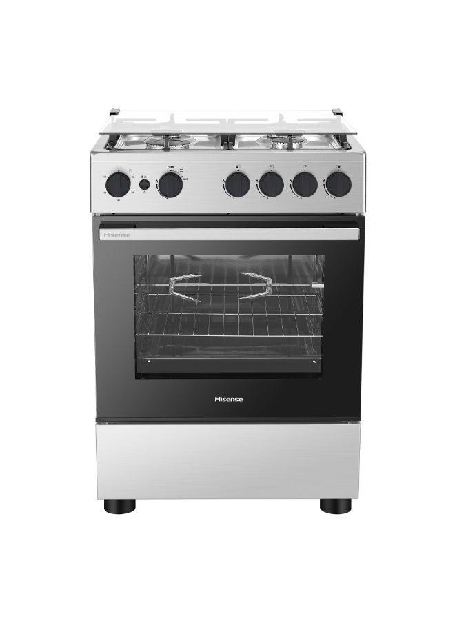 Hisense 60cm Freestanding full Gas Cooker, 70 Liters, Max 2.9kw, Cast-Iron Support, Gas oven with Grill, Rotisserie, Full Safety with FFD, Mechanical Timer, Ergonomic knobs and handle, Removable full glass door,Auto Ignition, Enamel Interior - HFG60422RX02 Grey - Image 1