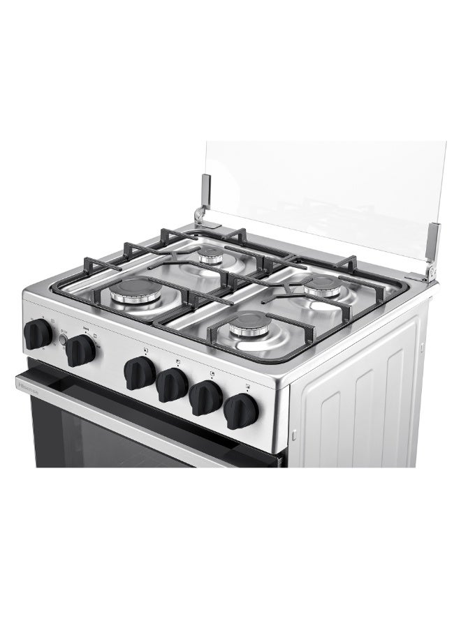 Hisense 60cm Freestanding full Gas Cooker, 70 Liters, Max 2.9kw, Cast-Iron Support, Gas oven with Grill, Rotisserie, Full Safety with FFD, Mechanical Timer, Ergonomic knobs and handle, Removable full glass door,Auto Ignition, Enamel Interior - HFG60422RX02 Grey - Image 5