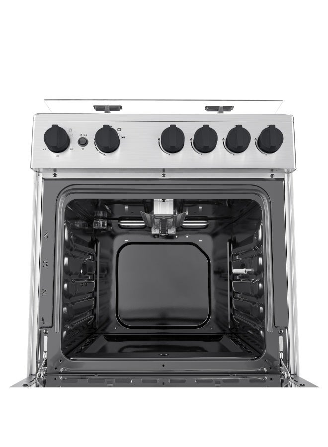Hisense 60cm Freestanding full Gas Cooker, 70 Liters, Max 2.9kw, Cast-Iron Support, Gas oven with Grill, Rotisserie, Full Safety with FFD, Mechanical Timer, Ergonomic knobs and handle, Removable full glass door,Auto Ignition, Enamel Interior - HFG60422RX02 Grey - Image 4