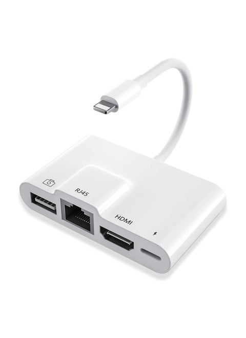 RJ45 Ethernet Adapter 4 in 1 Lightning to HDMI 1080P HD Network LAN Wired USB Data Sync Charging Card Reader Compatible with iPhone/iPad/TV/Monitor/Projector/Keyboard/Mouse