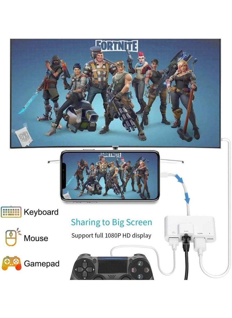 Generic - RJ45 Ethernet Adapter 4 in 1 Lightning to HDMI 1080P HD Network LAN Wired USB Data Sync Charging Card Reader Compatible with iPhone/iPad/TV/Monitor/Projector/Keyboard/Mouse - Image 1